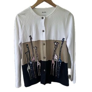 Blair Boutique NWT Giraffe Novelty Chunky Stripe Color Block Button Up Cardigan